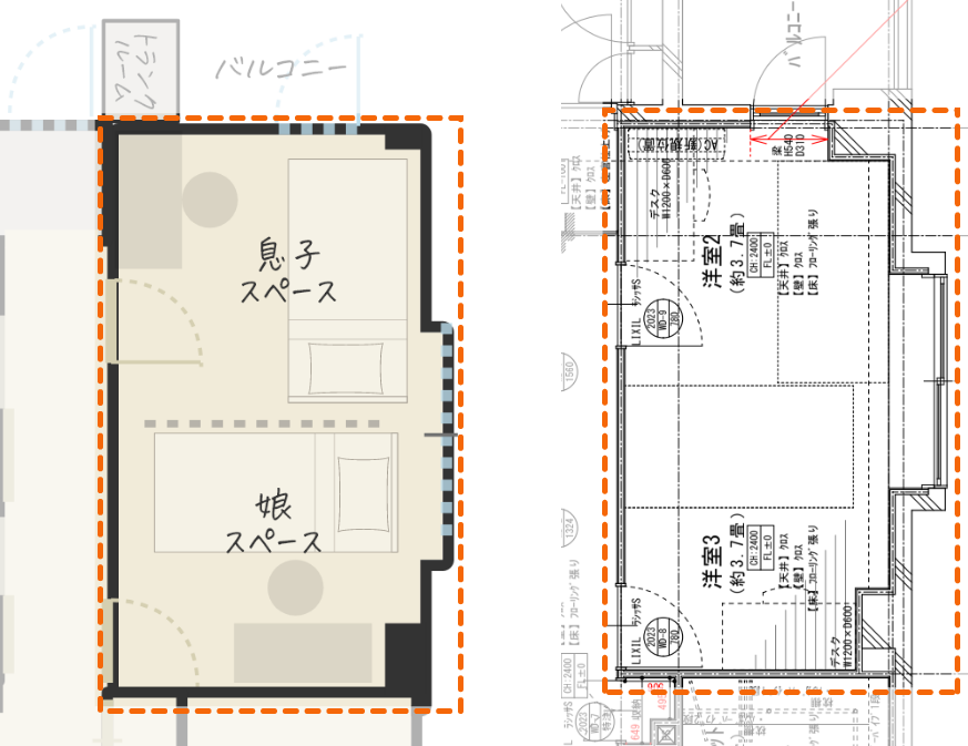 リフォーム後の子供部屋間取り